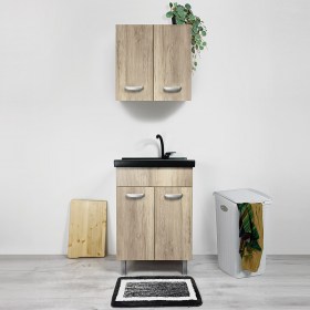 Lavatoio in ceramica Nero con mobile Domina MIX Bianco Wood Mountain Ambiente Lavanderia