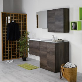 Lavanderia Moderna KLARA 130 con Vano porta Lavatrice e Lavabo a Doppio Uso - Olmo Scuro