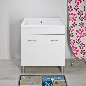 Lavatoio Athena 75x60 con mobile in legno bianco e vasca in resina rinforzata