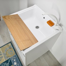 Lavatoio Athena 75x60 con asse lavapanni in legno naturale