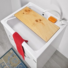 Lavatoio Athena 75x60 con asse lavapanni in legno naturale a chiusura