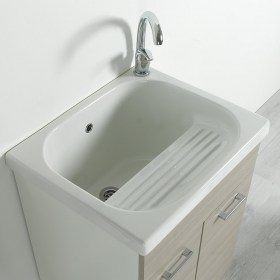 Lavatoio incluso di strizzatoio in ceramica bianca, 60x50 Dordogne con troppo pieno e predisposto per il foro a DX o SX