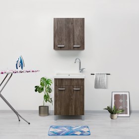 Vasca lavatoio in ceramica 60x60 LOIRA con DOMINA Wood Scuro