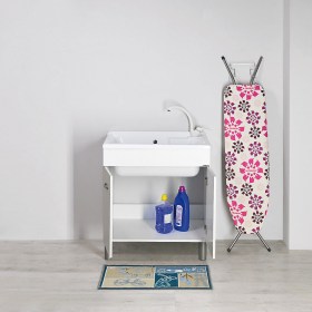 Lavatoio Athena 75x60 aperto con mobile in legno bianco e vasca in resina rinforzata