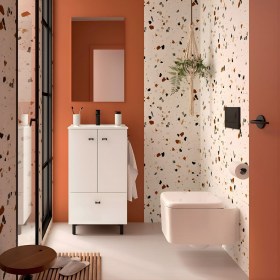 mobile bagno a terra 50 cm lavabo ceramica 2 ante 1 cassetto