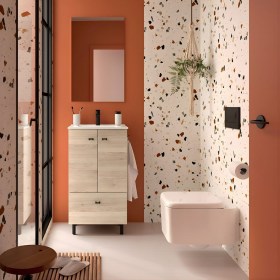 mobile bagno a terra 50 cm lavabo ceramica 2 ante 1 cassetto