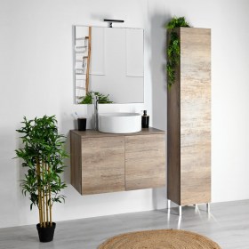 Mensola bagno sospesa con lavabo da incasso e specchio OLIVIA