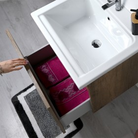 Mobile lavatoio 60x51 sospeso in ceramica YORK con cassettone porta oggetti