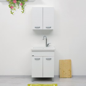 Lavatoio in ceramica con mobile in legno melaminico e asse di lavaggio  Lavarredo Xilon cm 50x50 diverse finiture