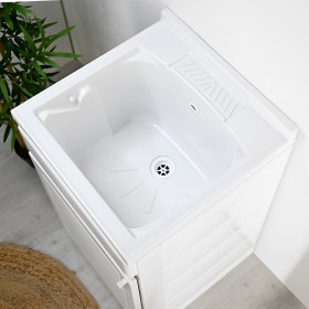 Mobile lavatoio in PVC da esterno/interno misura Larghezza 80 x Profondità  50 cm bianco con vasca in resina - Vendita Online ItaliaBoxDoccia