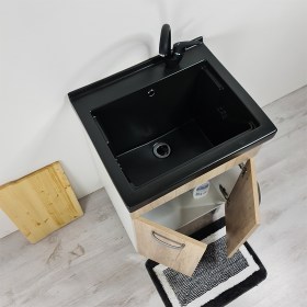 Lavatoio in ceramica Nero con mobile Domina MIX Bianco Wood Mountain