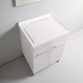 Mobile lavanderia 60x50 / 60x60 con asse chiusa in Resina finitura Wood Bianco