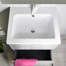 Mobile lavanderia con ampia vasca in ceramica con cassettone porta biancheria