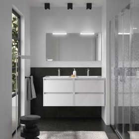 Mobile Bagno 120 Doppia Vasca Ceramica Bianco Lucido Cassetti