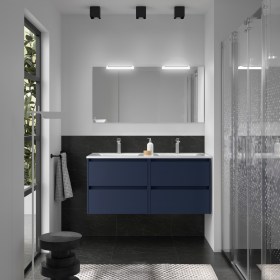 Mobile Bagno 120 Doppia Vasca Ceramica Blu Satinato Cassetti