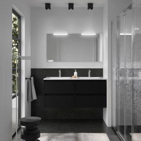 Mobile Bagno 120 Doppia Vasca Ceramica Nero Satinato Cassetti