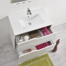 Mobile Bagno Sospeso GRACE2 Mobile Bianco Lucido con catena Quercia Naturale