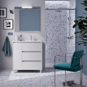 Mobile Bagno 85 Bianco Satinato con Lavabo Decentrato NOYAN a Terra