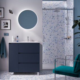 Mobile Bagno 85 Blu Satinato con Lavabo Decentrato NOYAN a terra