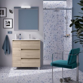 Mobile Bagno Legno Naturale con Lavabo Decentrato NOYAN a terra