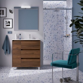 Mobile Bagno Legno Noce con Lavabo Decentrato NOYAN a terra