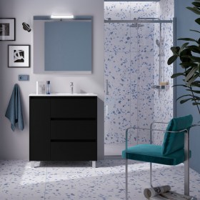 Mobile Bagno 85 Nero Satinato con Lavabo Decentrato NOYAN a terra