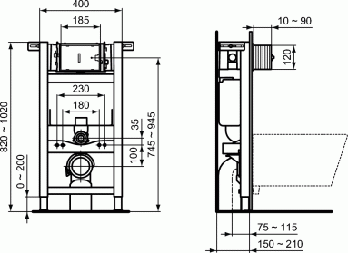 Scheda tecnica Modulo di installazione per sanitari sospesi e pareti in cartongesso Prosys con cassetta da 150