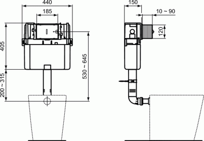 Tecnica Modulo di installazione per sanitari a terra e pareti in muratura Prosys 150