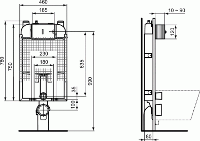 Scheda tecnica Modulo di installazione per sanitari sospesi e pareti in muratura Prosys con cassetta da 80