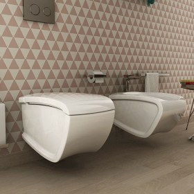 Sanitari bagno sospesi 54x38 Hi-Line in ceramica bianca lucida 