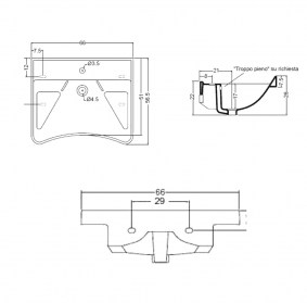 Scheda Tecnica Lavabo Ergonomico da 66 Ideale Per Bagno Pubblici e Strutture Ricettive