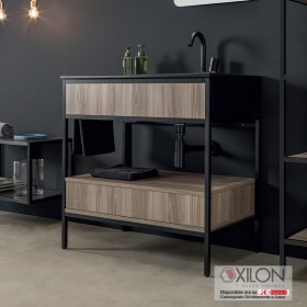 Struttura SKEMA in alluminio con lavabo in ceramica Nero Matt di Xilon Ambiente Completo