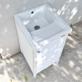 Lavatoio da esterno 45x50 in ceramica e mobile in pvc resistente all'acqua