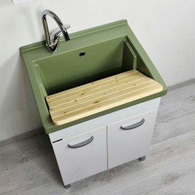 Vasca lavatoio in ceramica verde 60x50 per mobile con tavola in legno Verde