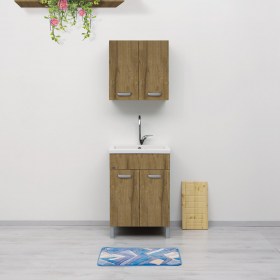 Mobile Domina Wood Chiaro in abbinamento alla vasca in ceramica 60x60 con strizzatoio