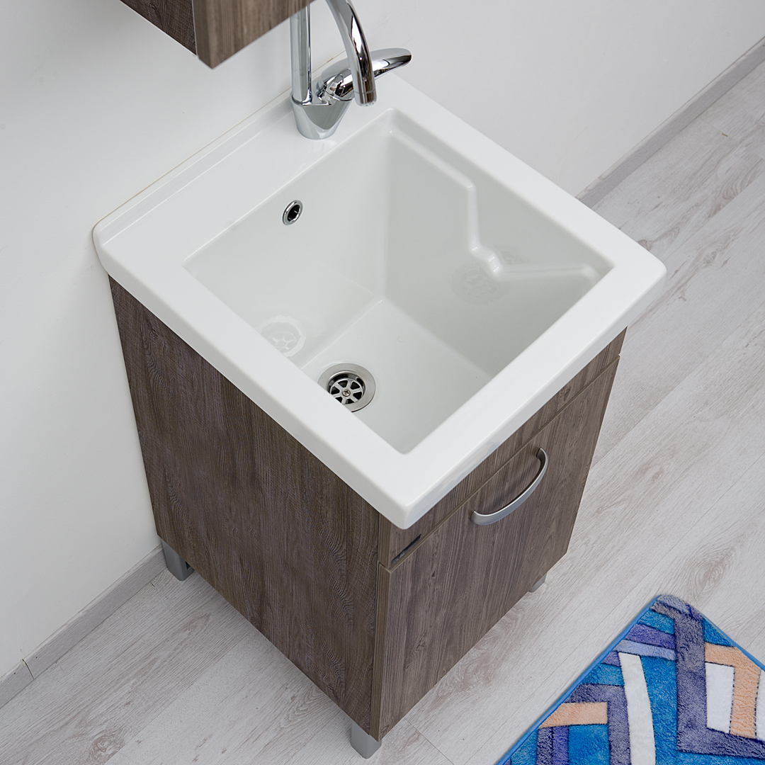 Mobile lavatoio 45x50 con vasca in ceramica e tavola in legno anta colorata