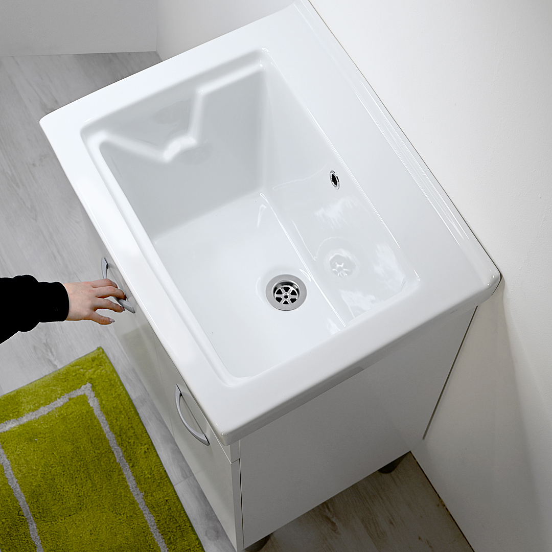 Lavatoio in Ceramica 60x50 con Mobile Bianco, Offerta con Prezzo OUTLET