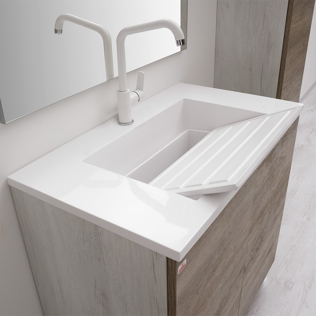 Arredo Mobile Bagno sospeso moderno Zeus3 olmo bianco naturale o scuro ad  un cassettone